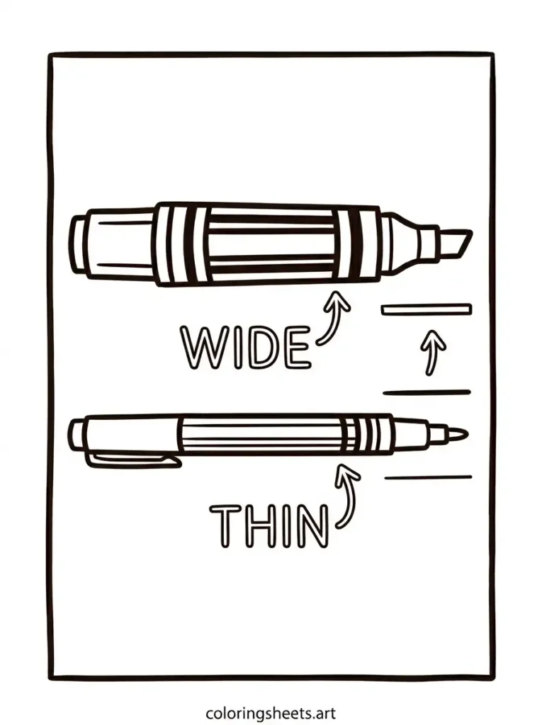 Wide marker vs thin marker school supplies coloring page for kids free printable
