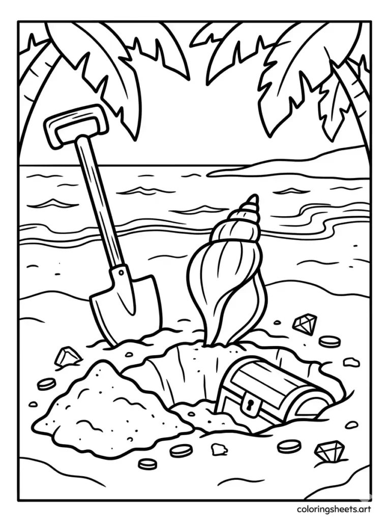Buried treasure marker seashell coloring sheet free printable