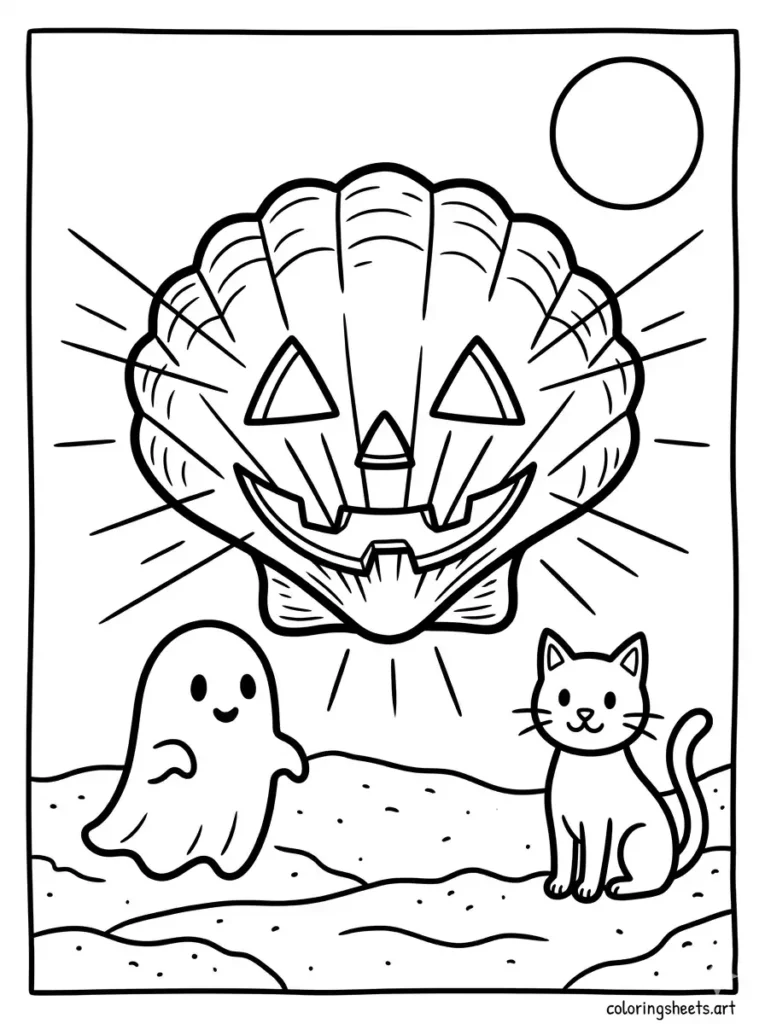 Seashell Halloween lantern coloring page for kids