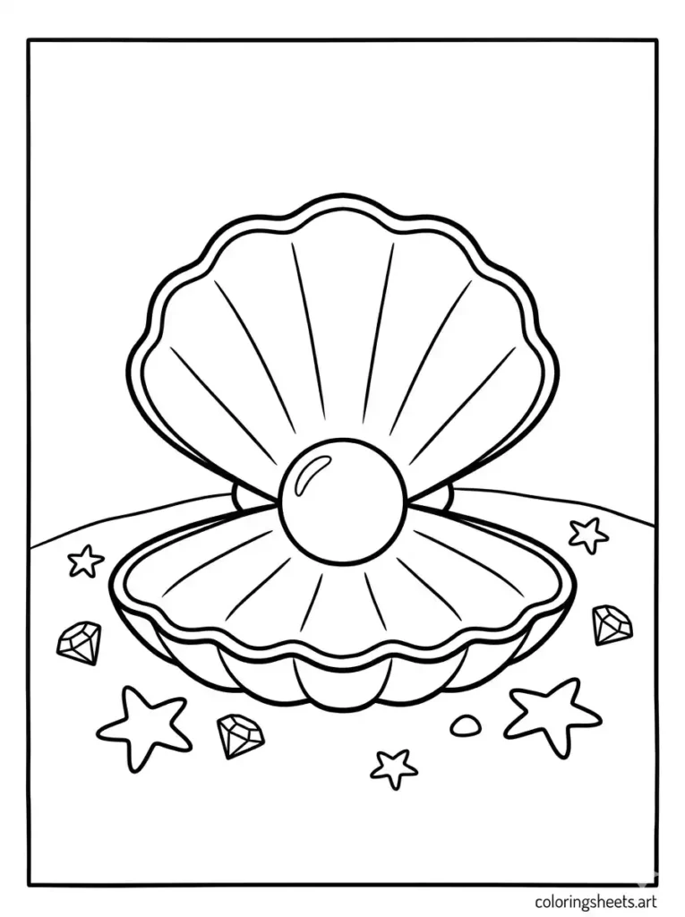 Pearl inside an open clam shell coloring page for kids