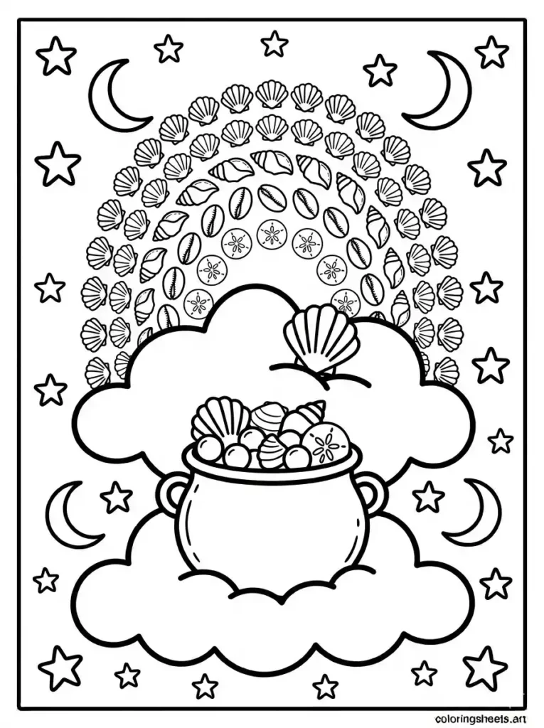 Rainbow made of seashells coloring page for kids