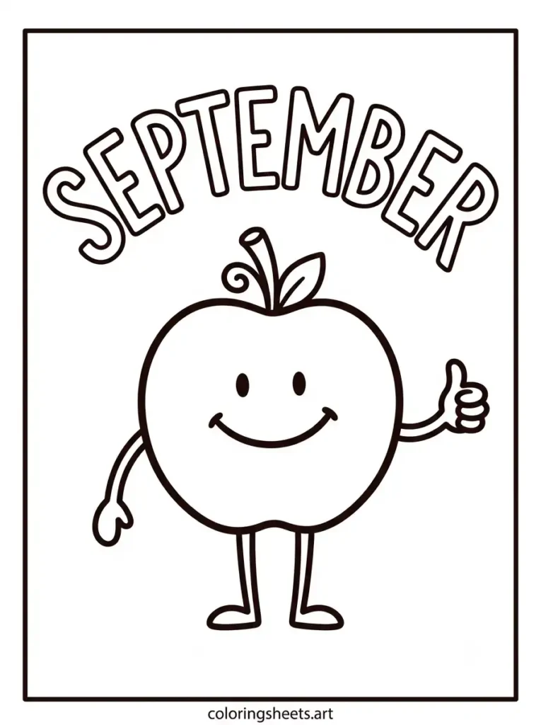 September coloring page cute owl sitting on stack of books