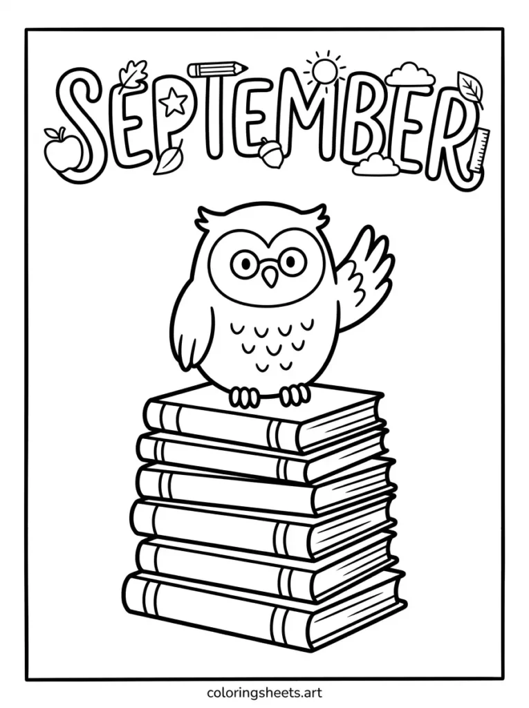September coloring page cute smiling apple character icon