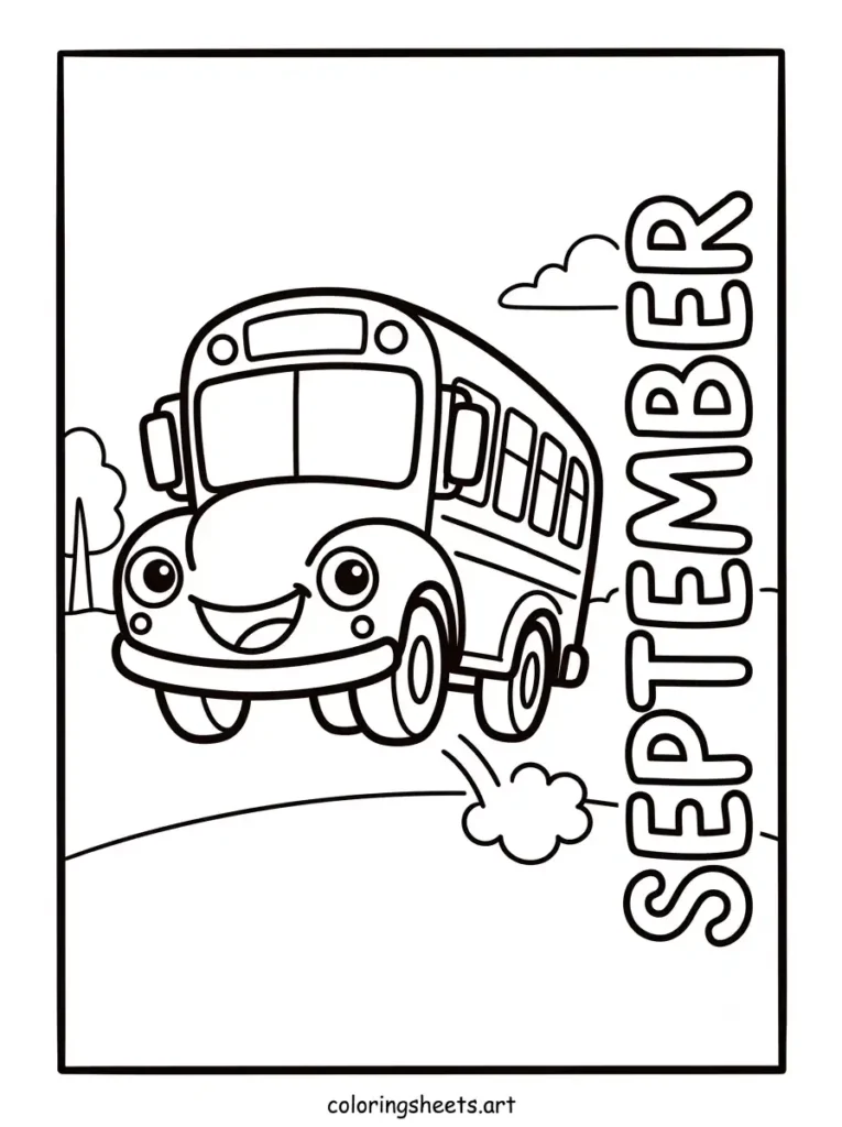 September coloring page cute school bus character icon