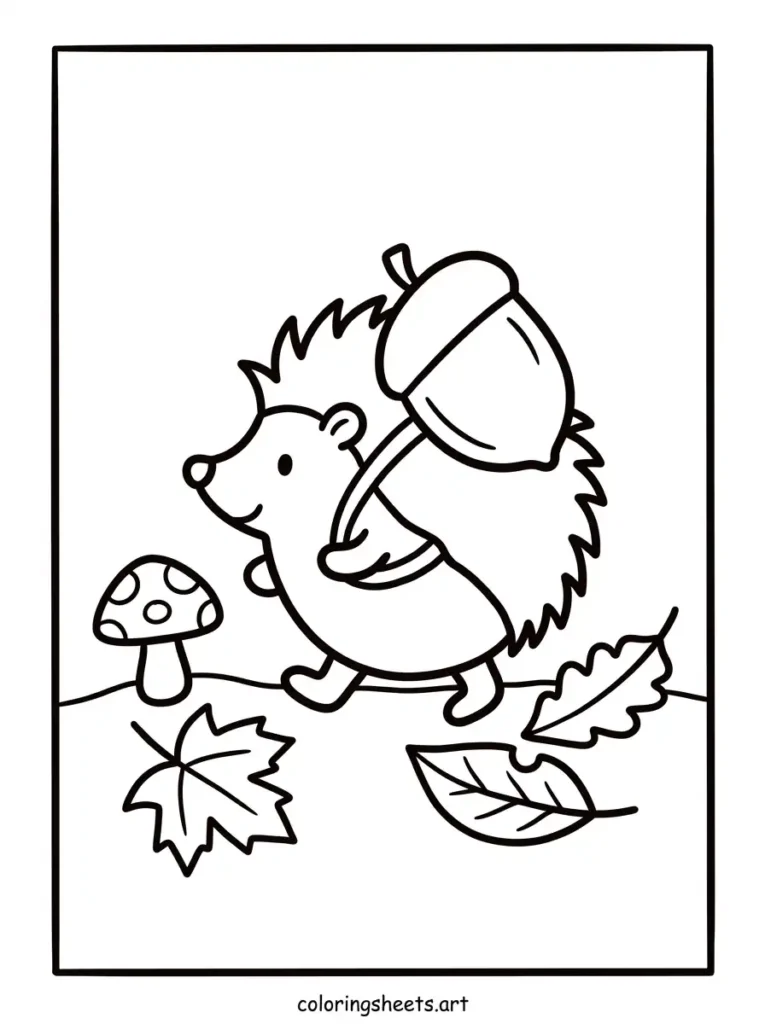 September coloring page hedgehog carrying acorn icon