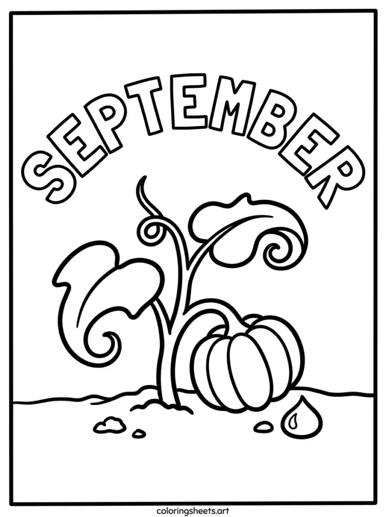 September coloring page little pumpkin sprout icon