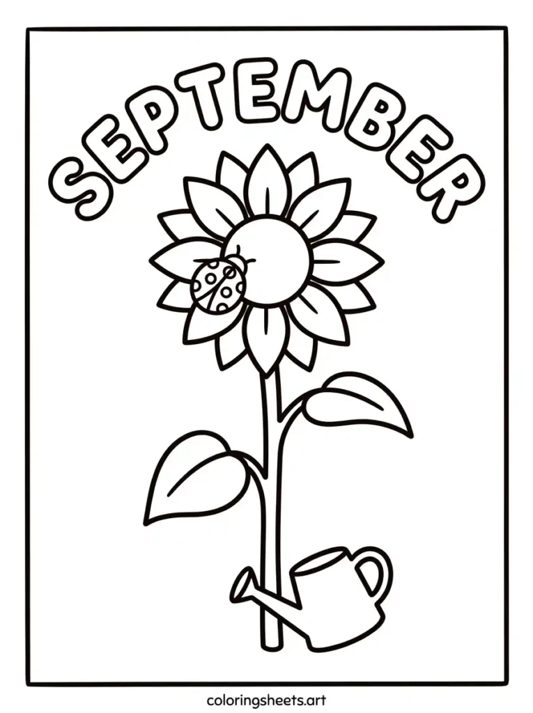 September coloring page sunflower with ladybug icon