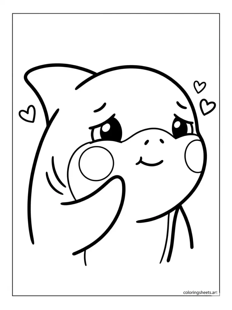 Shark blushing with shy sweet smile coloring page free printable
