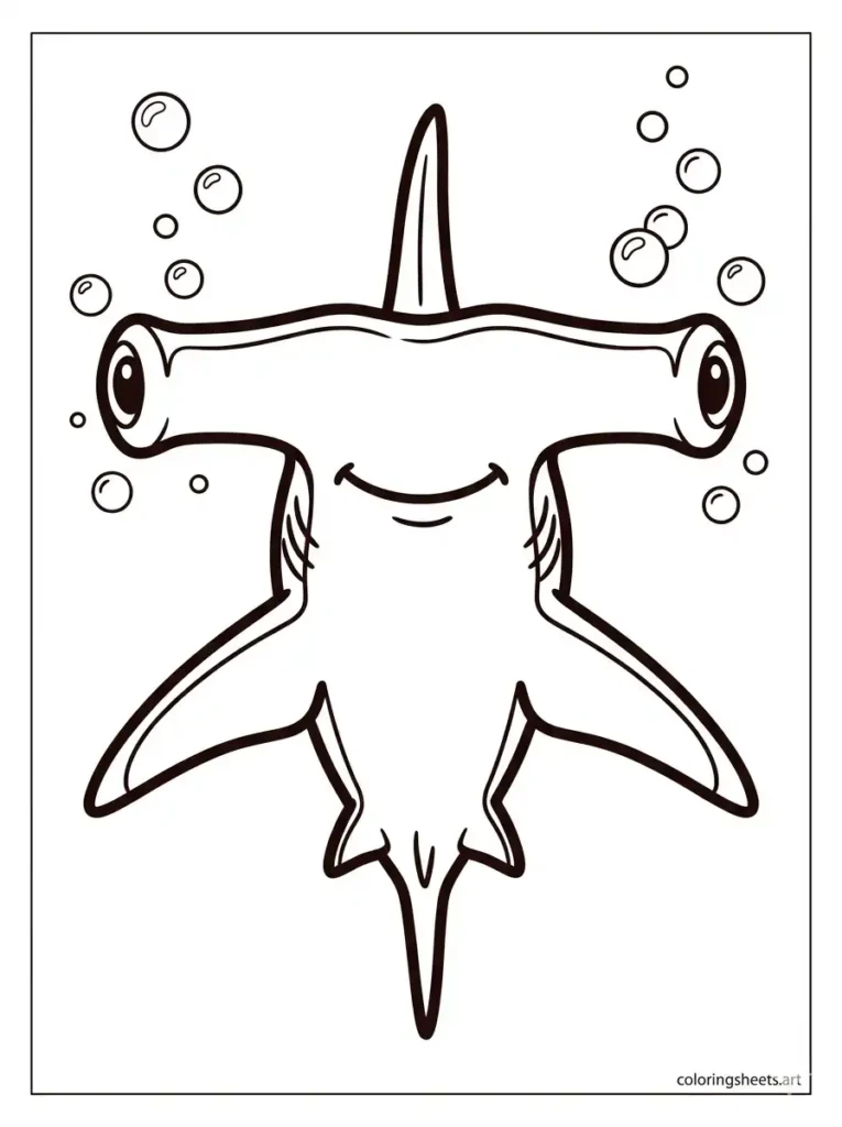 Hammerhead shark front view coloring page free printable for kids