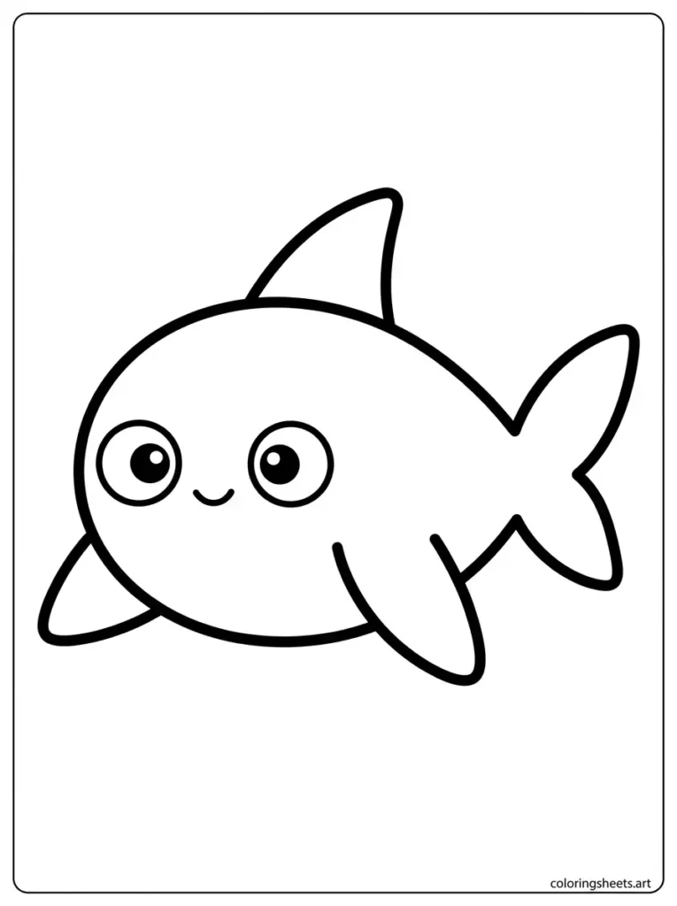 Shark simple full body swimming coloring page for toddlers printable pdf