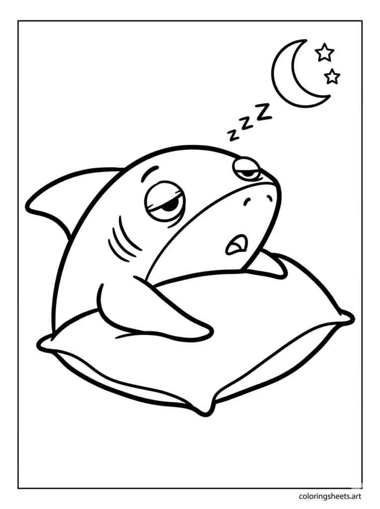 Shark laughing with joy and happy tears coloring page for kids