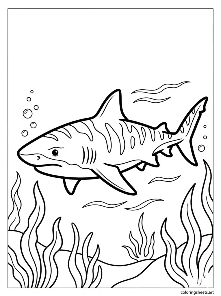 Tiger shark side profile coloring page for adults printable free