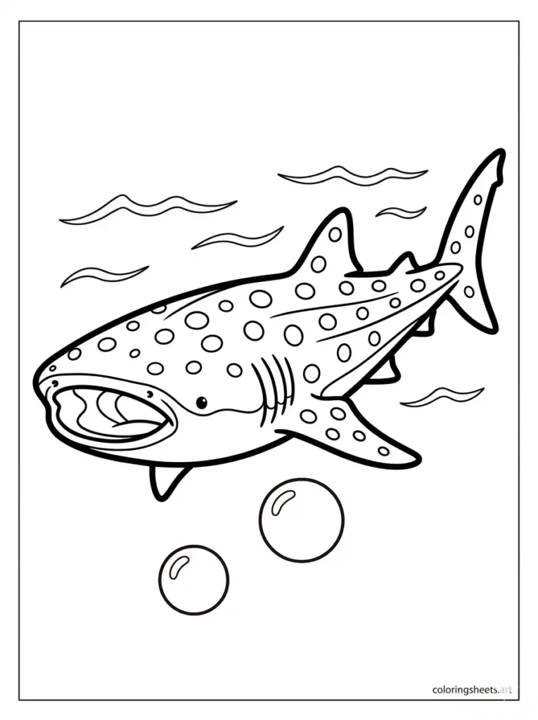Whale shark with dot pattern coloring page for kids printable pdf