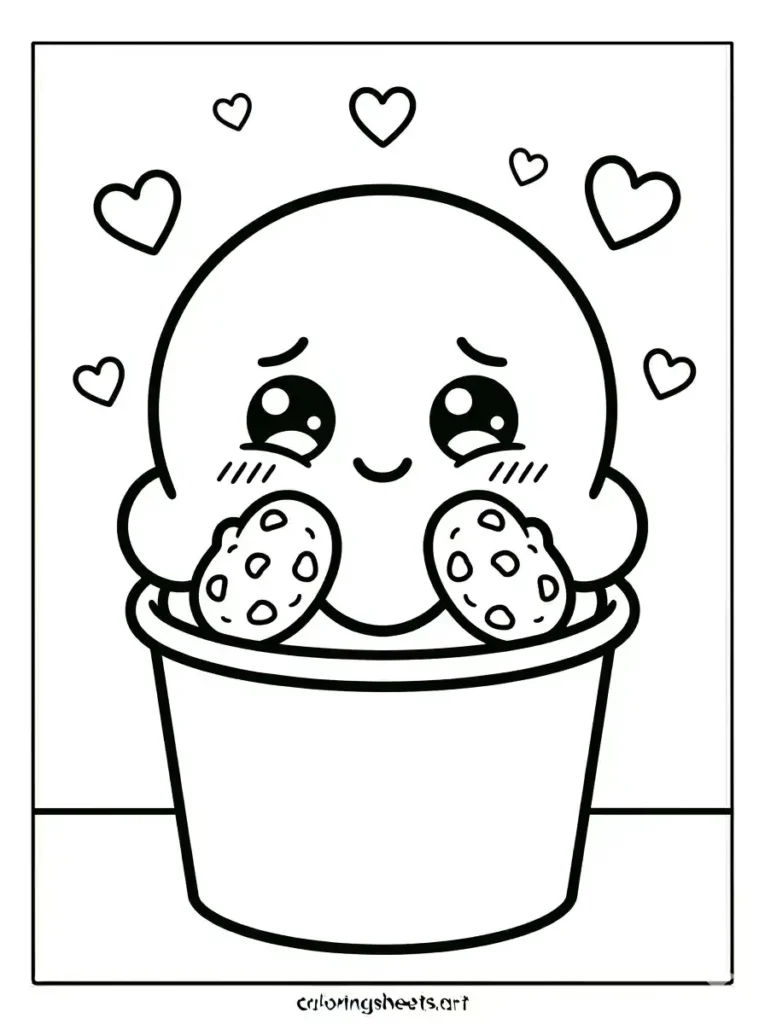 Kawaii blushing ice cream cup printable PDF for adults