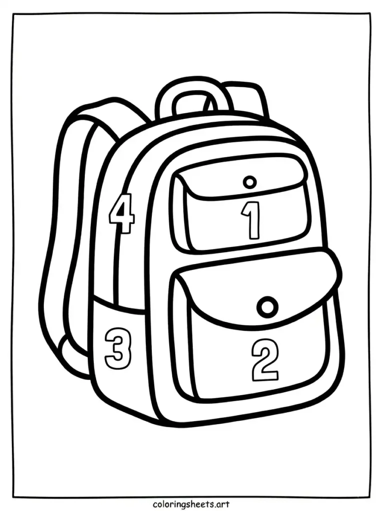 Simple backpack coloring pages for toddlers showing a numbered bookbag for pocket counting activities coloring page