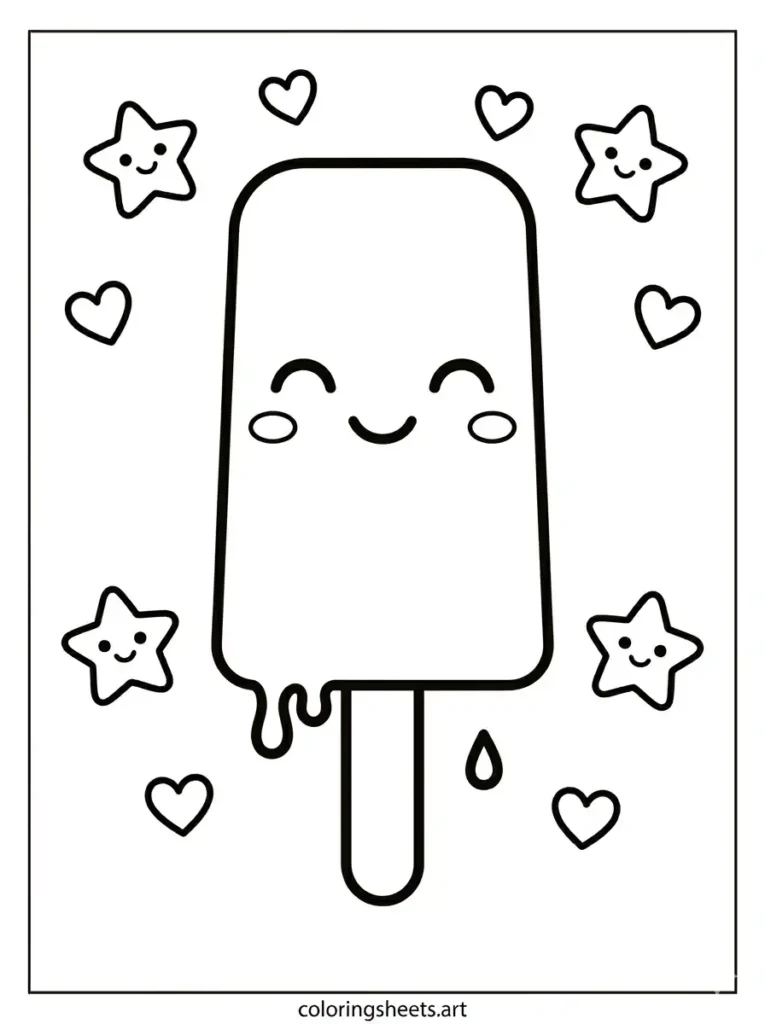 Simple cheerful melting popsicle coloring page for toddlers