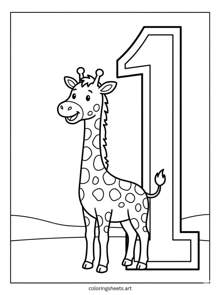 Giraffe number 1 counting preschool learning simple giraffe coloring page