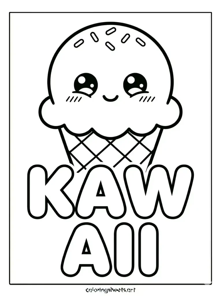 Simple kawaii ice cream cone printable PDF for toddlers with outline text