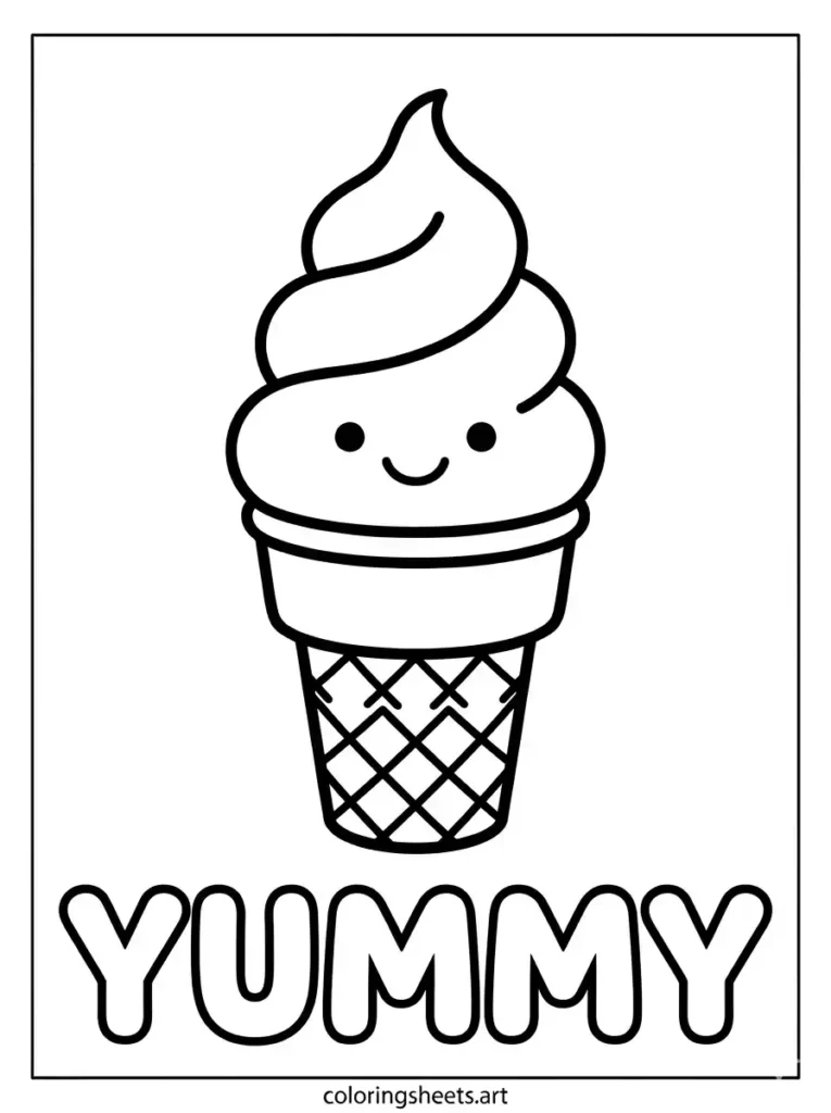 Simple ice cream coloring sheets for toddlers with bubble text