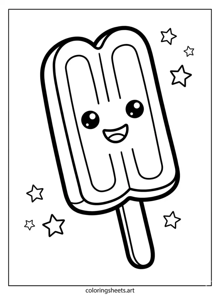 Simple smiling popsicle coloring sheets free printable for kids