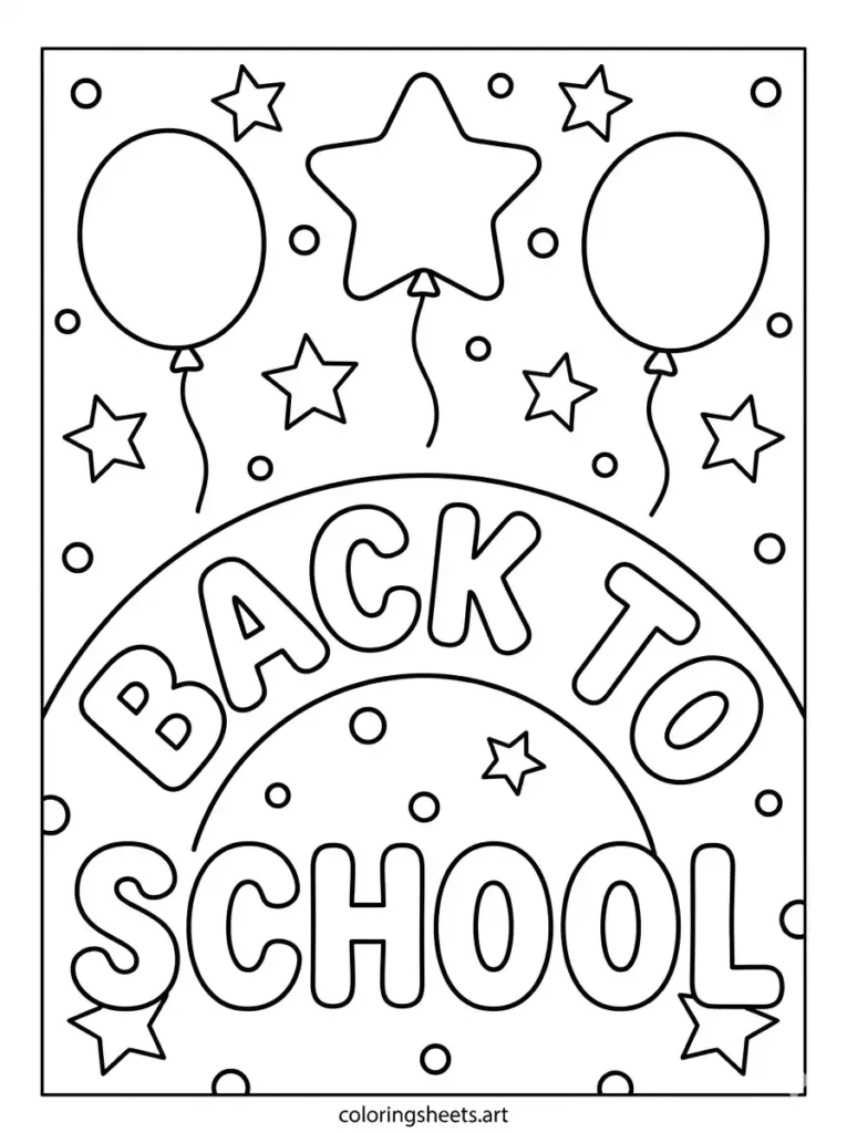Simple welcome back to school coloring pages for toddlers with confetti banner