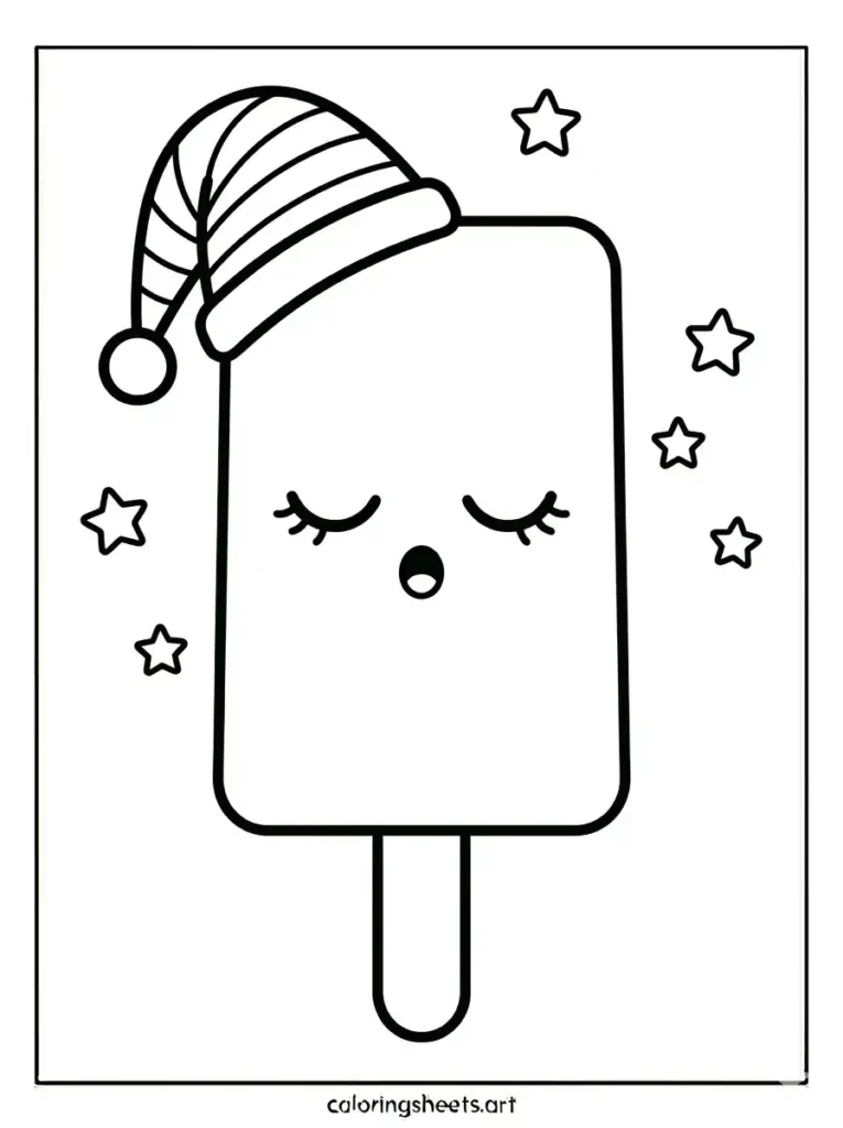 Simple sleepy kawaii ice cream bar coloring sheets for kids