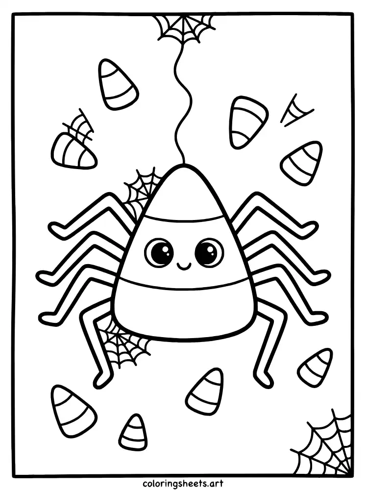 Candy corn spider halloween spider coloring page for kids free printable pdf