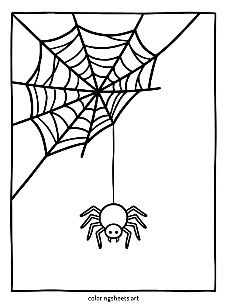 Cobweb with hanging spider spider web coloring page for kids free printable pdf