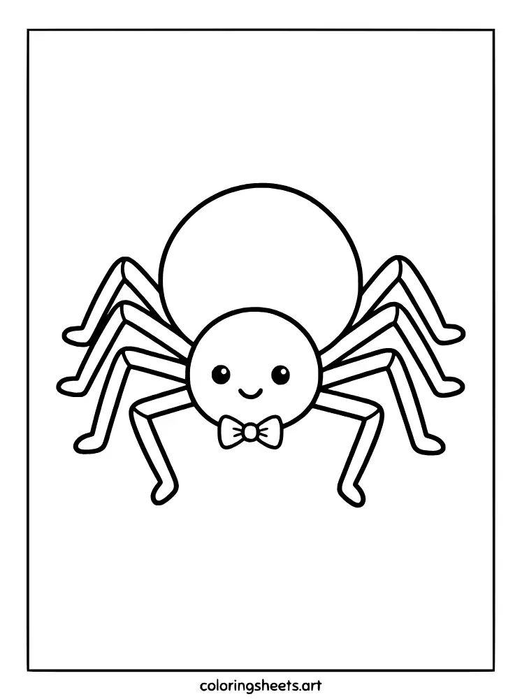 Friendly spider with tiny bow tie cute spider coloring page for kids free printable pdf