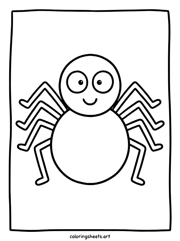 Happy smiling spider with 8 legs cute spider coloring page for toddlers free printable pdf