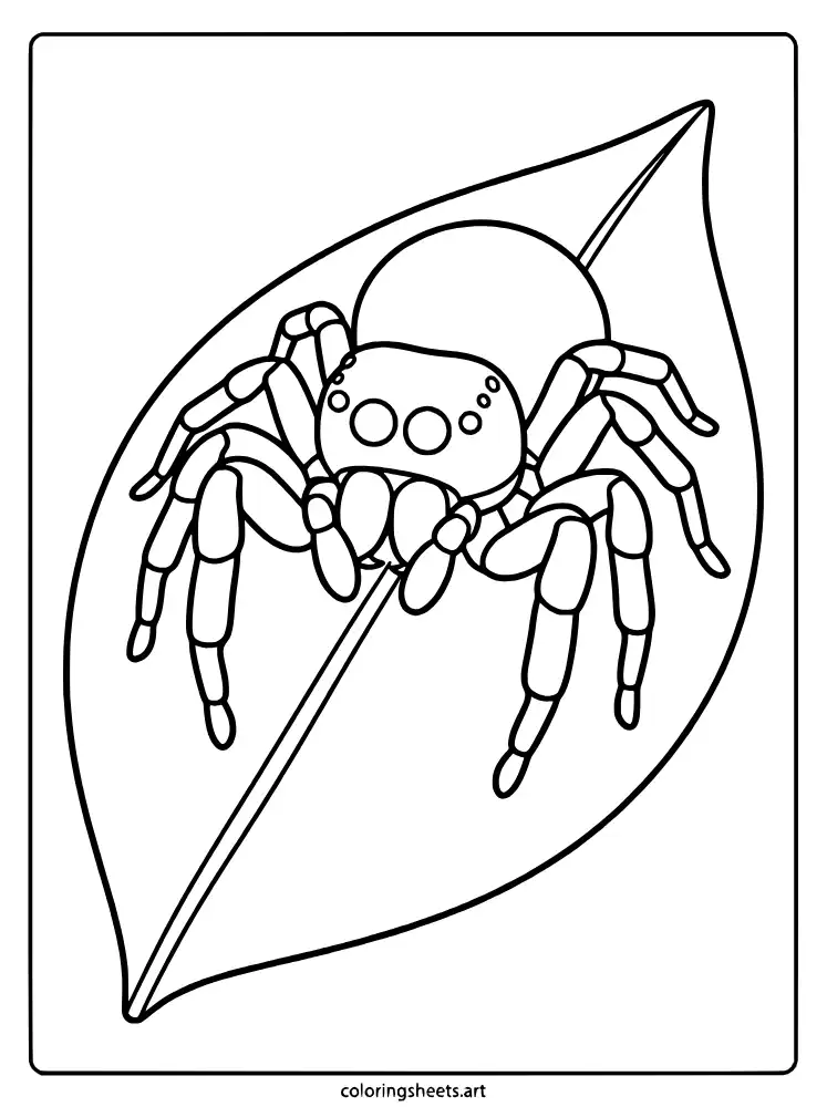 Jumping spider on a leaf realistic spider coloring page for kids free printable pdf