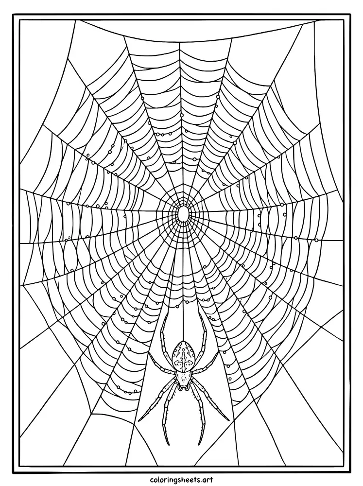 Orb web with dewdrops spider web coloring page for older kids free printable pdf