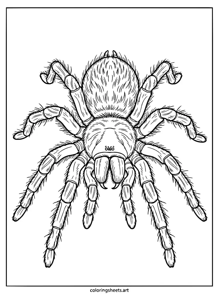 Realistic tarantula realistic spider coloring page for older kids free printable pdf