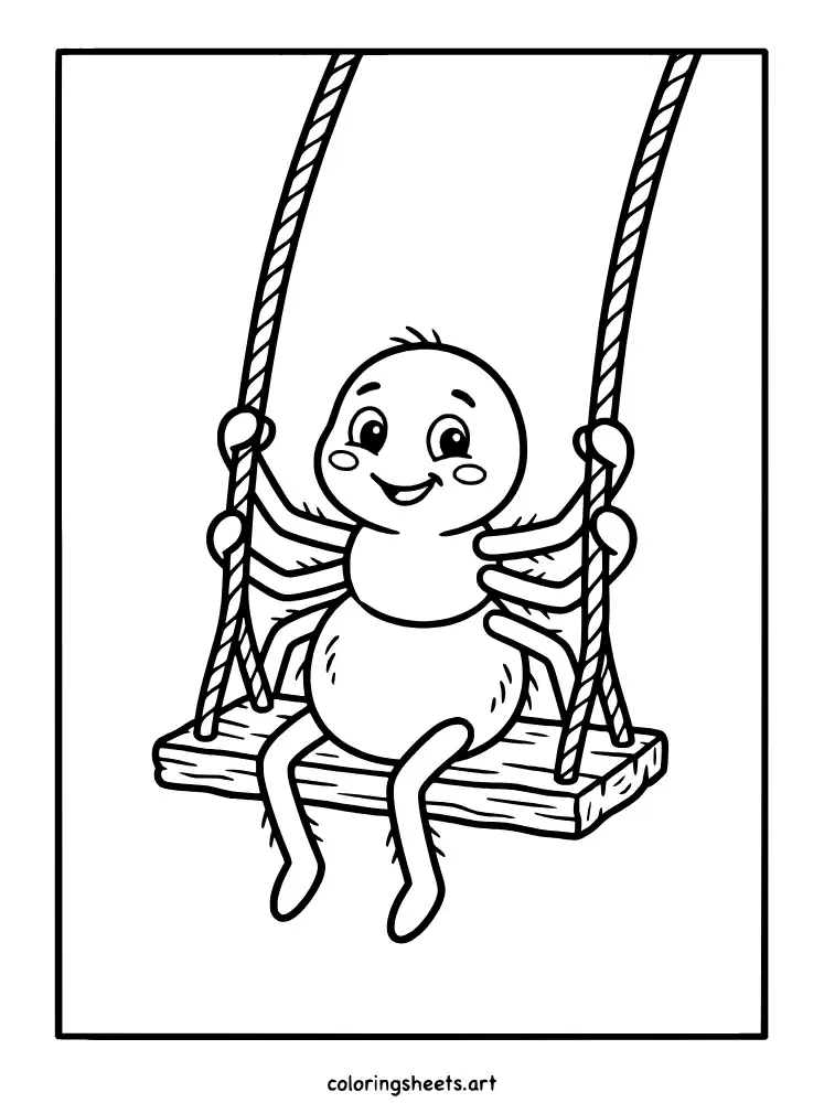 Spider on a swing cute spider coloring page for kids free printable pdf
