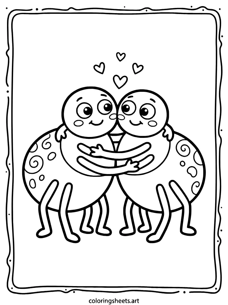 Two spiders hugging cute spider coloring page for preschool free printable pdf