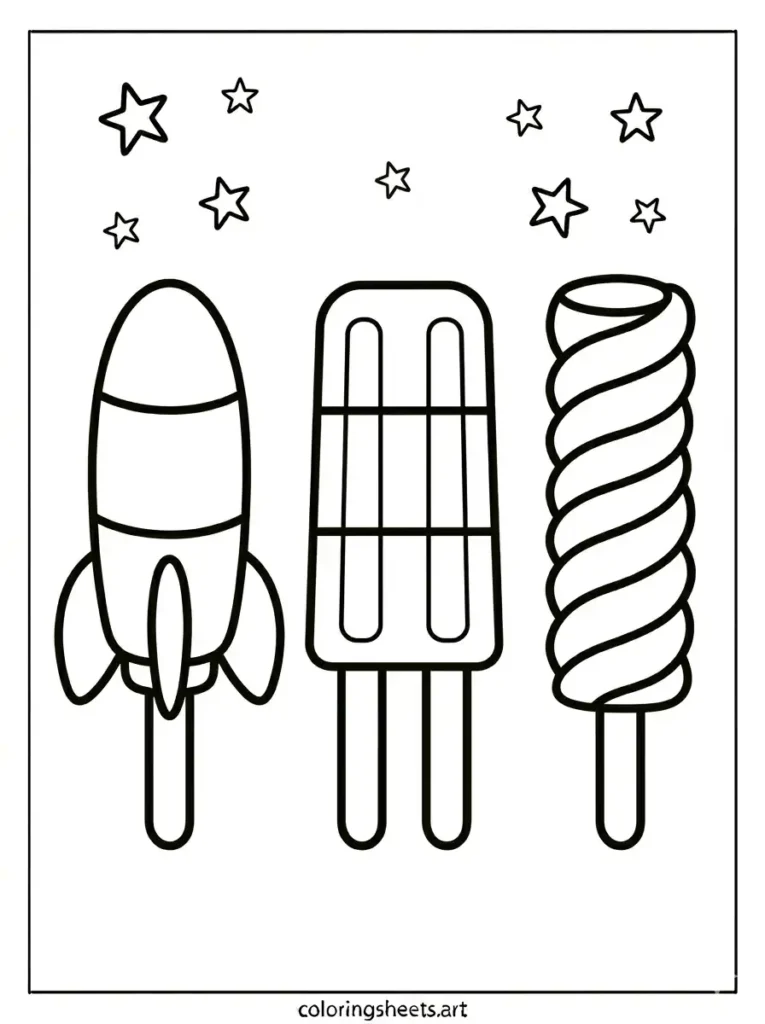 Stack of three popsicles coloring page for kids