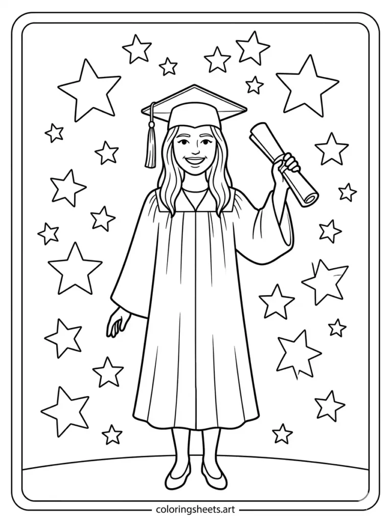 Star graduate coloring pages free printable pdf surrounded by stars