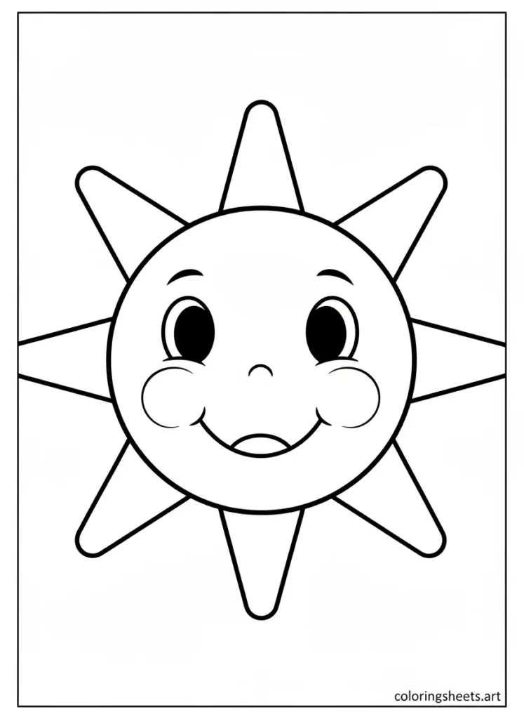 Big smiling sun summer fun coloring page for toddlers free printable