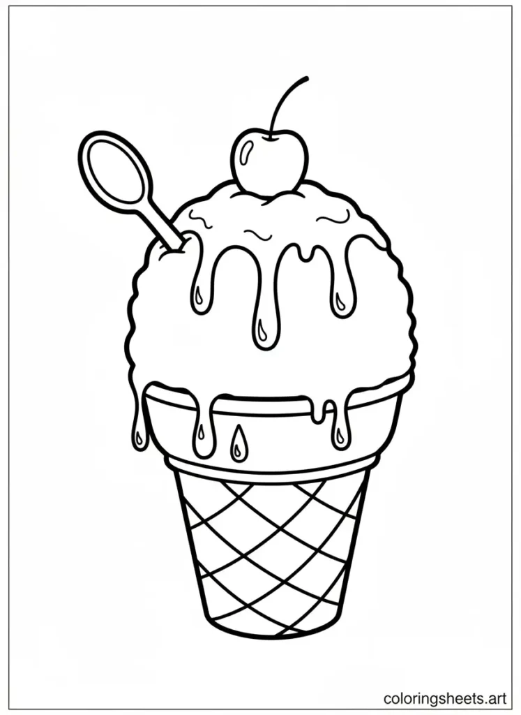 Rainbow shaved ice snow cone summer fun coloring page for kids simple design