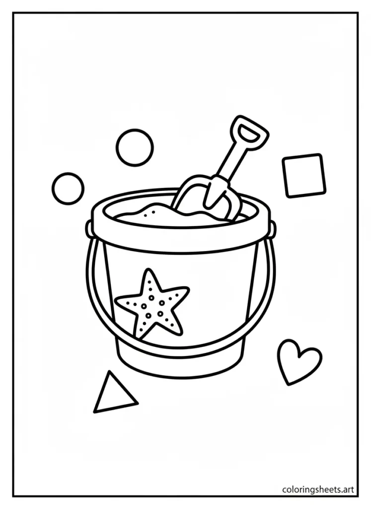 Sand bucket with shovel summer fun coloring page for toddlers free printable