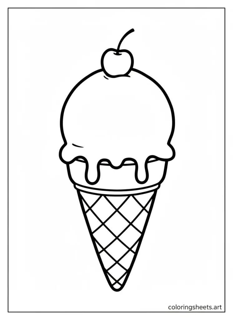 Simple ice cream cone summer fun coloring page for toddlers printable PDF