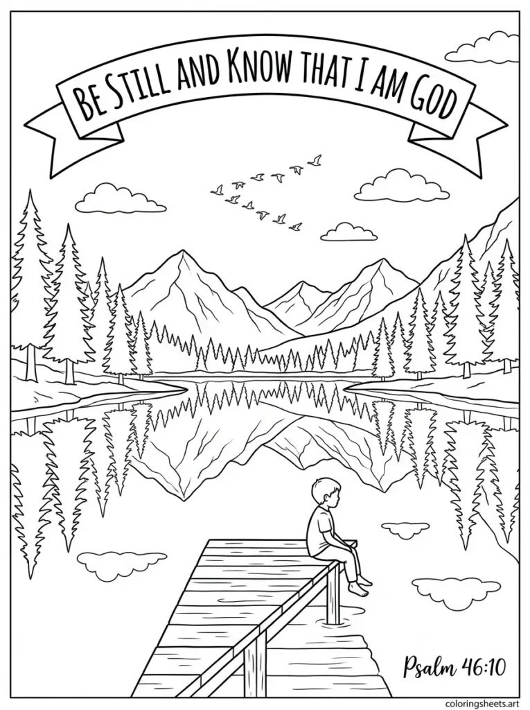 Be still and know that I am God Psalm 46 Sunday school Bible coloring page