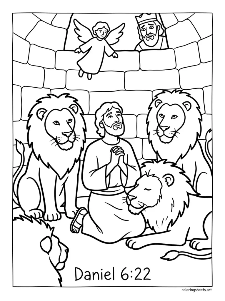 Daniel in the lion's den praying Sunday school Bible coloring page Daniel 6