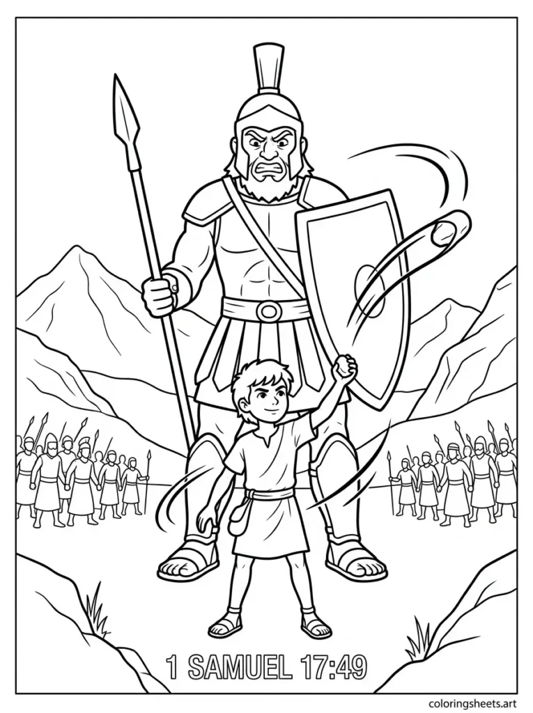 David and Goliath Sunday school Bible coloring page 1 Samuel 17