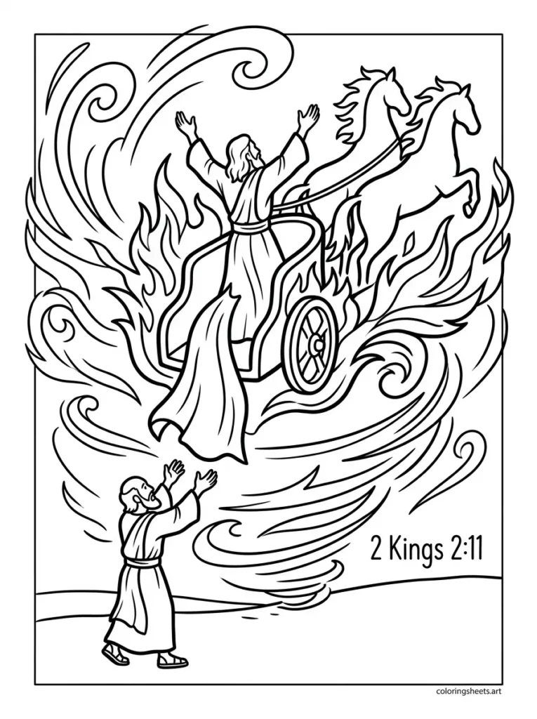 Elijah taken up in a chariot of fire Sunday school Bible coloring page 2 Kings 2