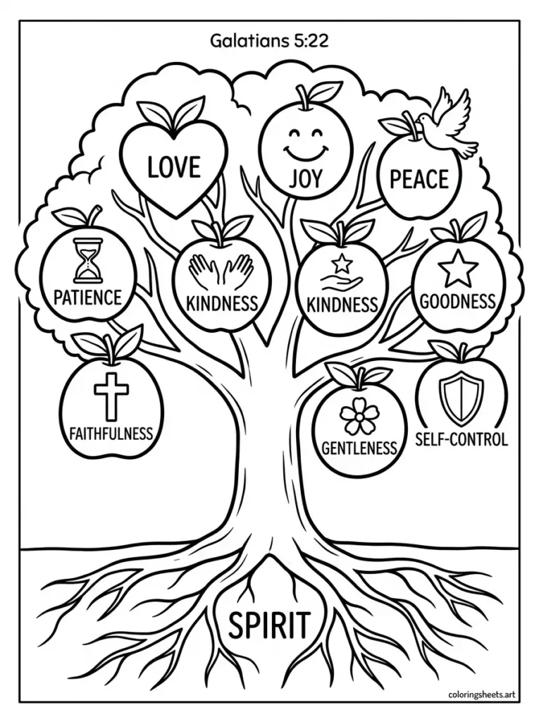 Fruit of the Spirit tree Sunday school Bible coloring page Galatians 5