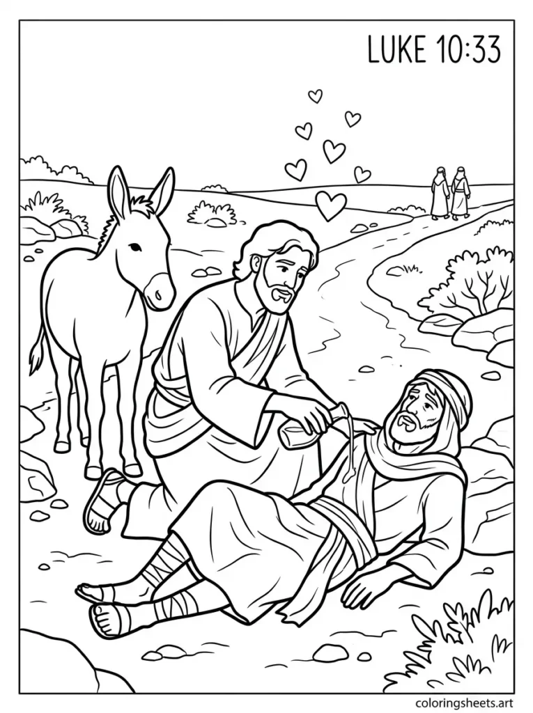The Good Samaritan parable Sunday school Bible coloring page Luke 10