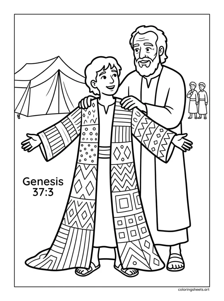 Joseph's coat of many colors Sunday school Bible coloring page Genesis 37