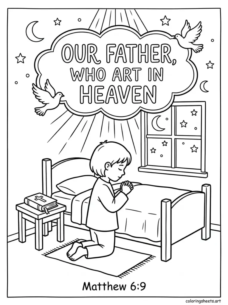The Lord's Prayer Our Father Sunday school Bible coloring page Matthew 6
