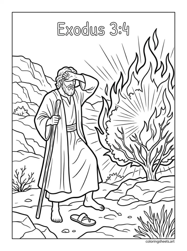 Moses and the burning bush Sunday school Bible coloring page Exodus 3
